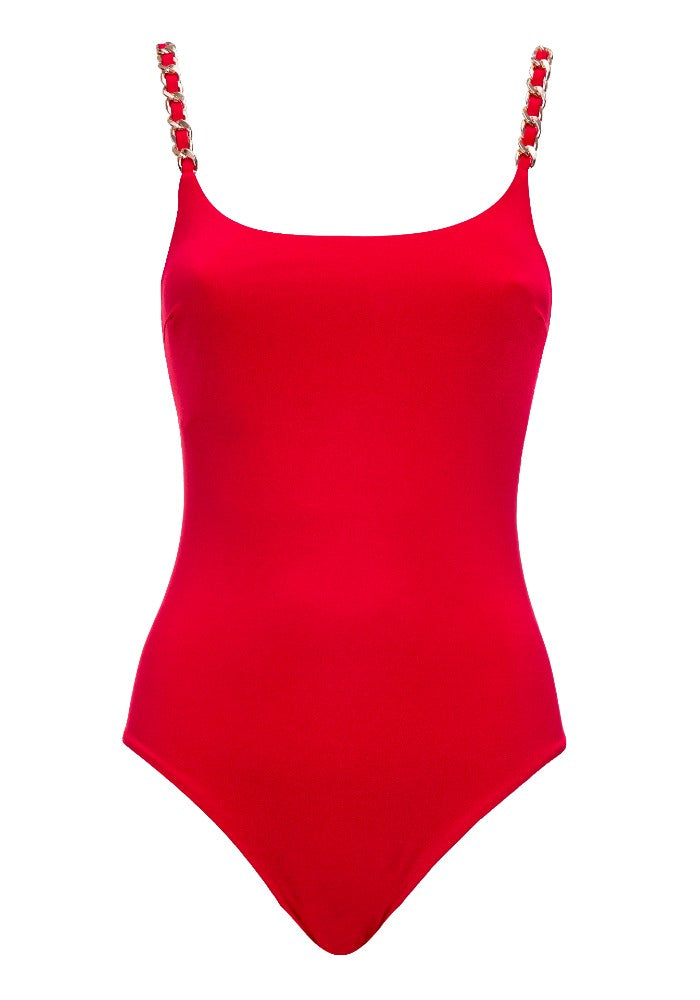 Front view of the Sophia Swimsuit Mermazing color Red made with ECONYL® regenerated nylon