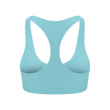 Load image into Gallery viewer, Back view of the Alva Sports Bra Arctic by Outfyt color Pale Blue made with ECONYL® regenerated nylon
