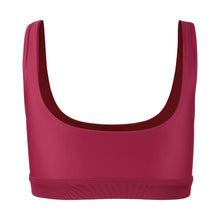 Load image into Gallery viewer, Back view of the Mera Sports Bra Wine by Outfyt color Red made with ECONYL® regenerated nylon
