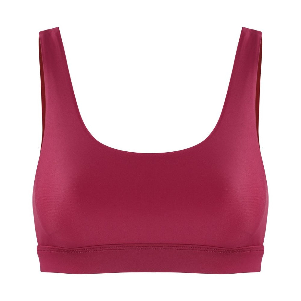 Front view of the Mera Sports Bra Wine by Outfyt color Red made with ECONYL® regenerated nylon