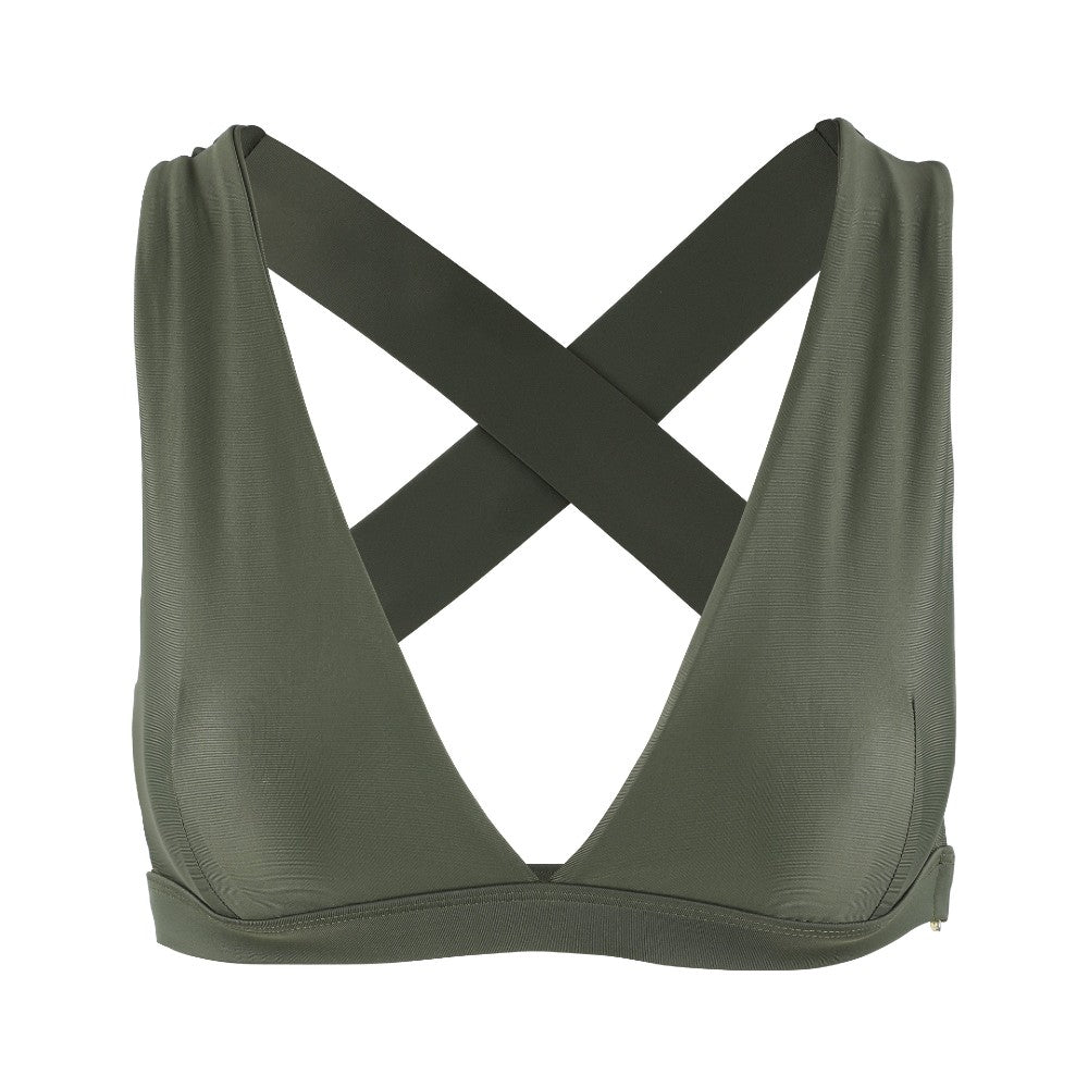 Front view of the Lilly V 2.0 Olive by Outfyt color Green made with ECONYL® regenerated nylon
