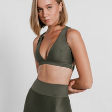 Load image into Gallery viewer, Lilly V 2.0 Olive by Outfyt color Green made with ECONYL® regenerated nylon
