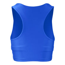 Load image into Gallery viewer, Back view of the Tula Crop Top Lapis by Outfyt color Blue made with ECONYL® regenerated nylon
