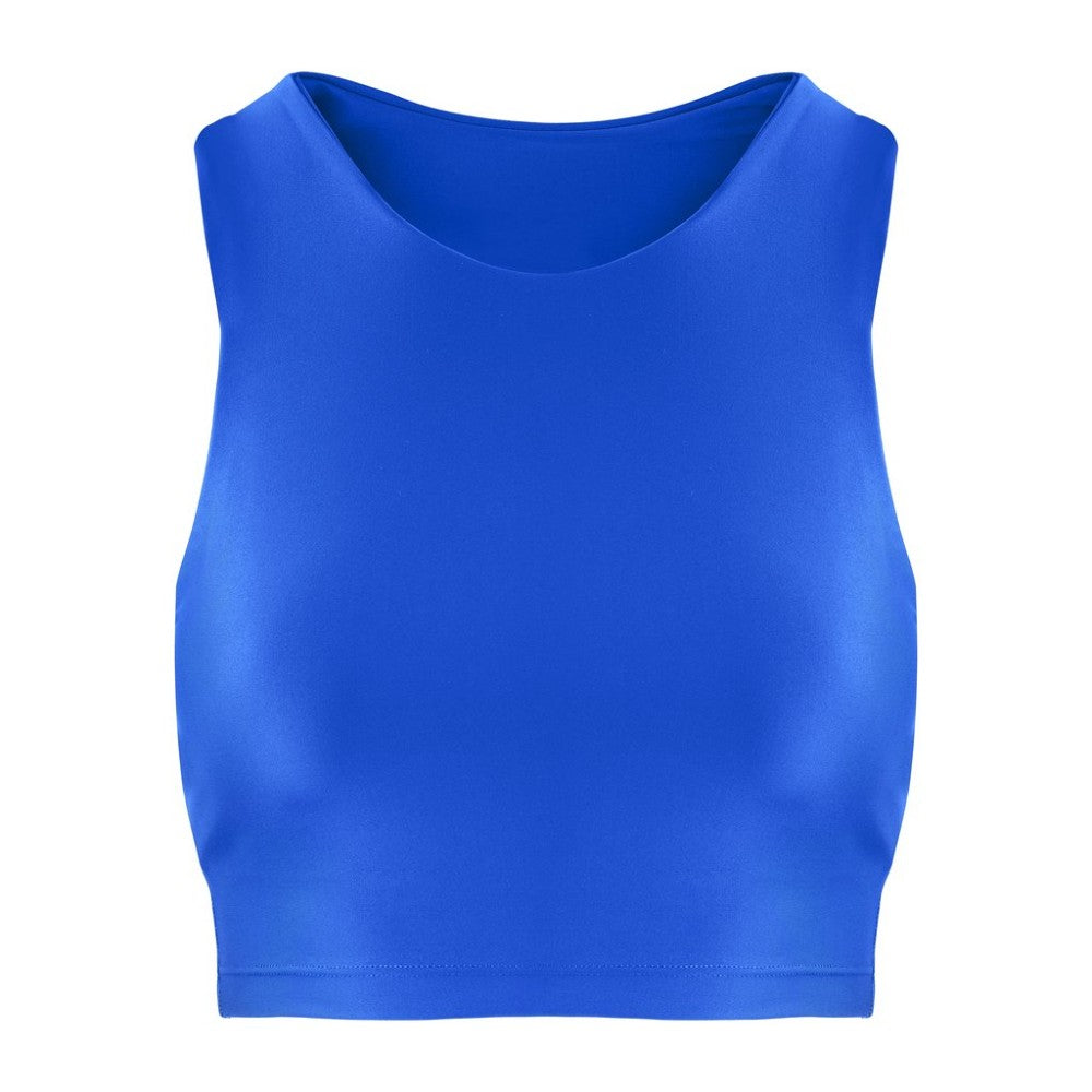 Front view of the Tula Crop Top Lapis by Outfyt color Blue made with ECONYL® regenerated nylon
