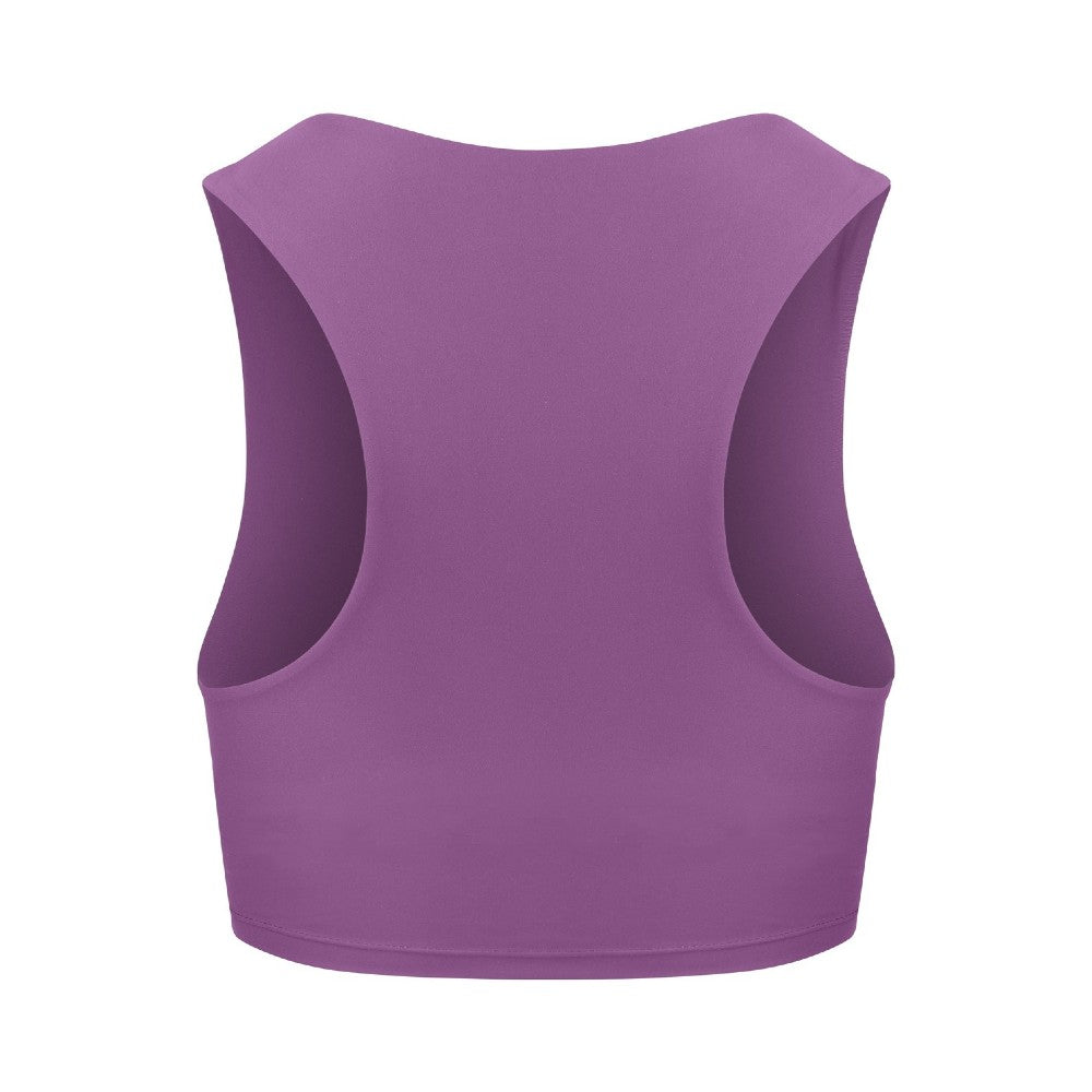 Back view of the Tula Crop Top Plum by Outfyt color Purple made with ECONYL® regenerated nylon