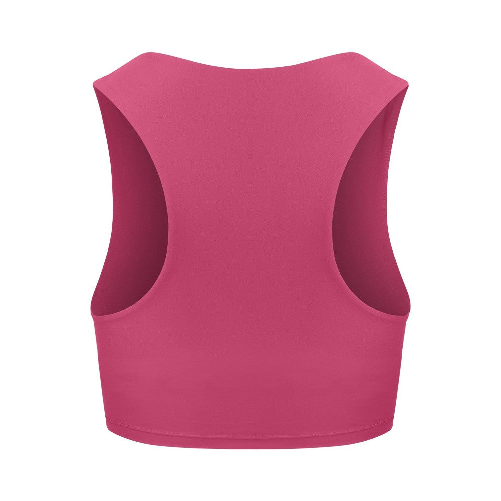Back view of the Tula Crop Top Rose by Outfyt color Pink made with ECONYL® regenerated nylon