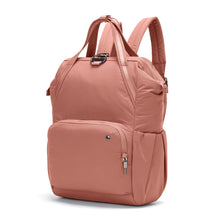 Load image into Gallery viewer, Side view of the Pacsafe Citysafe CX Anti-Theft Backpack color Rose made with ECONYL® regenerated nylon
