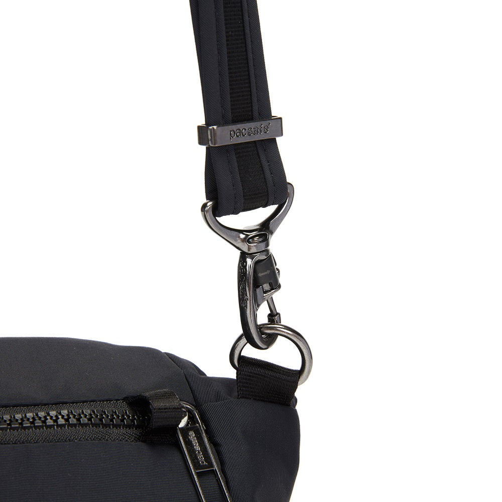 Detail of the Pacsafe Citysafe CX Anti-Theft Convertible Backpack color Black made with ECONYL® regenerated nylon