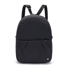 Load image into Gallery viewer, Front view of the Pacsafe Citysafe CX Anti-Theft Convertible Backpack color Black made with ECONYL® regenerated nylon
