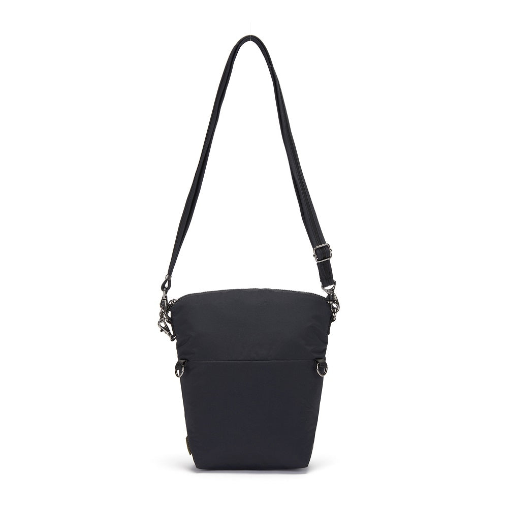 Front view of the Pacsafe Citysafe CX Anti-Theft Convertible Crossbody color Black made with ECONYL® regenerated nylon extended
