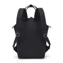 Load image into Gallery viewer, Back view of the Pacsafe Citysafe CX Anti-Theft Mini Backpack color Black made with ECONYL® regenerated nylon
