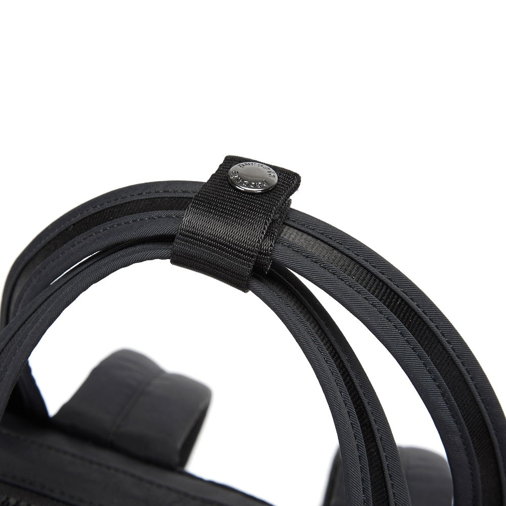 Detail of the Pacsafe Citysafe CX Anti-Theft Mini Backpack color Black made with ECONYL® regenerated nylon