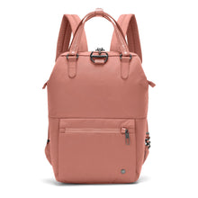 Load image into Gallery viewer, Front view of the Pacsafe Citysafe CX Anti-Theft Mini Backpack color Rose made with ECONYL® regenerated nylon
