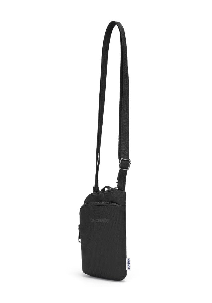 Front view of the Pacsafe Daysafe Anti-Theft Tech Crossbody color Black made with ECONYL® regenerated nylon