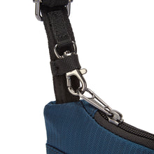 Load image into Gallery viewer, Detail of the Pacsafe Daysafe Anti-Theft Tech Crossbody color Ocean made with ECONYL® regenerated nylon
