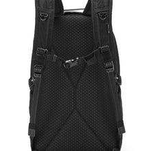 Load image into Gallery viewer, Back view of the Pacsafe Vibe 25L Anti-Theft Backpack color Black made with ECONYL® regenerated nylon
