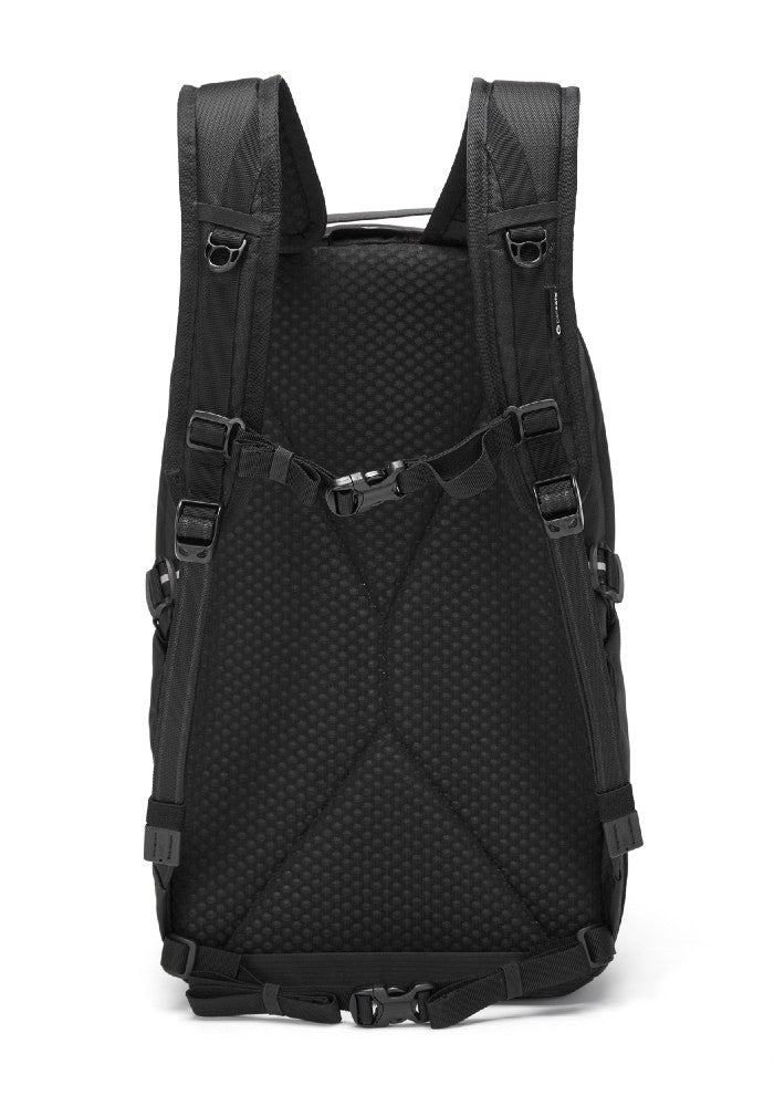 Back view of the Pacsafe Vibe 25L Anti-Theft Backpack color Black made with ECONYL® regenerated nylon