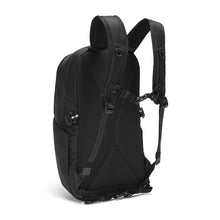 Load image into Gallery viewer, Back side view of the Pacsafe Vibe 25L Anti-Theft Backpack color Black made with ECONYL® regenerated nylon
