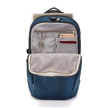 Load image into Gallery viewer, Inside view of the Pacsafe Vibe 25L Anti-Theft Backpack color Ocean made with ECONYL® regenerated nylon

