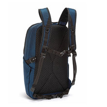 Load image into Gallery viewer, Back side view of the Pacsafe Vibe 25L Anti-Theft Backpack color Ocean made with ECONYL® regenerated nylon
