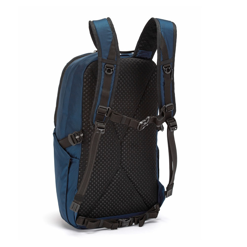 Back side view of the Pacsafe Vibe 25L Anti-Theft Backpack color Ocean made with ECONYL® regenerated nylon