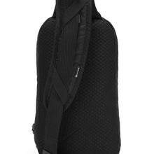 Load image into Gallery viewer, Back view of the Pacsafe Vibe 325 Anti-Theft Sling Pack color Black made with ECONYL® regenerated nylon
