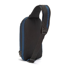 Load image into Gallery viewer, Back side of the Pacsafe Vibe 325 Anti-Theft Sling Pack color Ocean made with ECONYL® regenerated nylon
