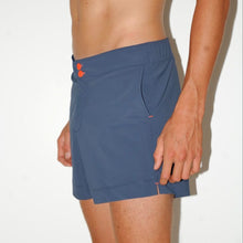 Load image into Gallery viewer, Side view of the Milo Shorts Men&#39;s Swimsuit by Seawild color Blue made with ECONYL® regenerated nylon
