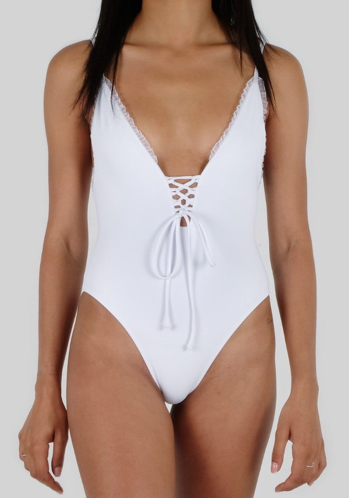 Front view of the Ornella Swimsuit by Seawild color White made with ECONYL® regenerated nylon