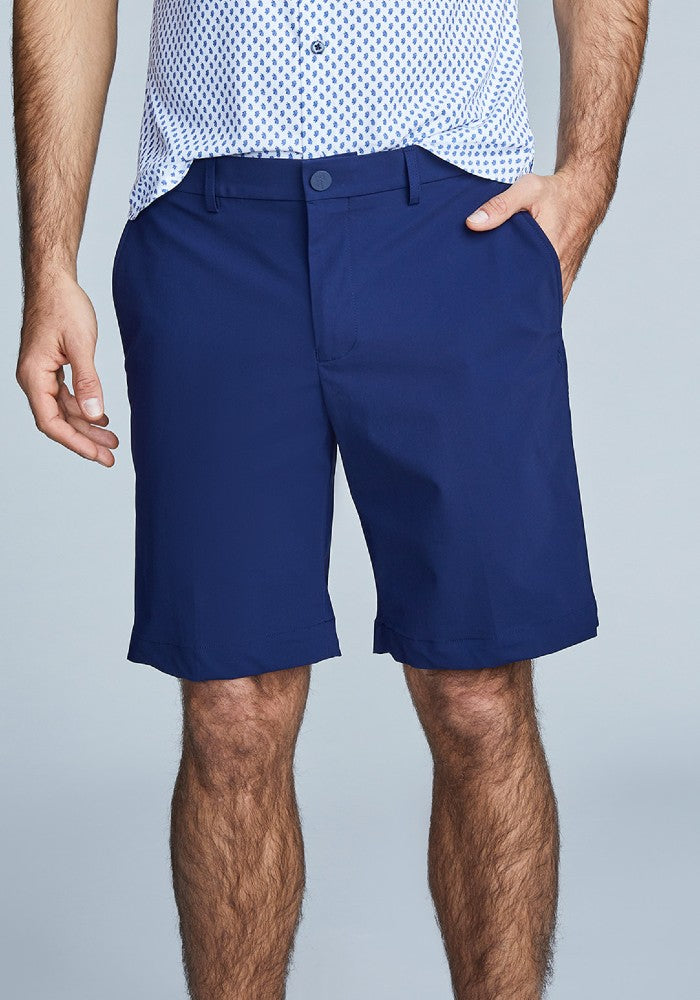 Front view of The Triton Short Pant State Of Matter color Deep Navy made with ECONYL® regenerated nylon